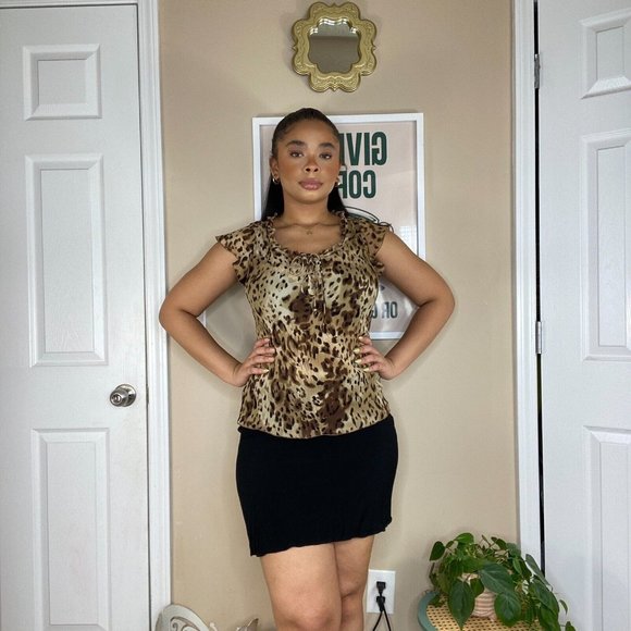 Vintage Y2k Sheer Leopard Print Button Up Top - Picture 2 of 5